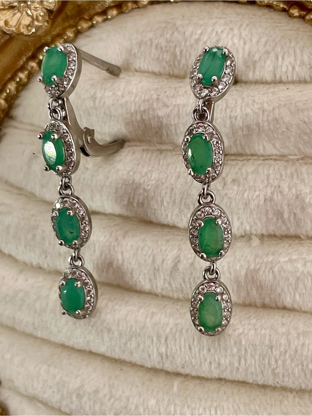 3.81ct Emerald Topaz white Dangle Earrings 925 Silver Genuine Authentic Natural - Picture 6 of 11